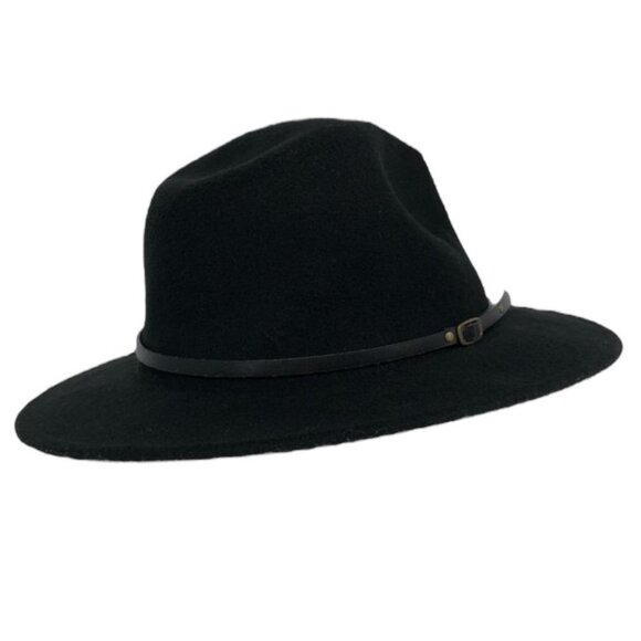 Black felt widebrim fedora  unisex w/ leather belt detail - Picture 1 of 8
